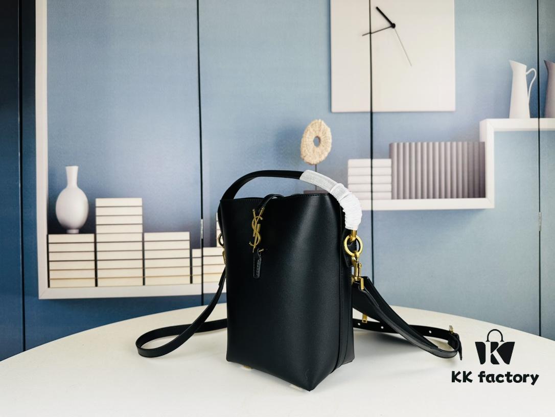 Authentic YSL LE37 Small Bucket Bag in Shiny Black with Gold Hardware, Comes with Box