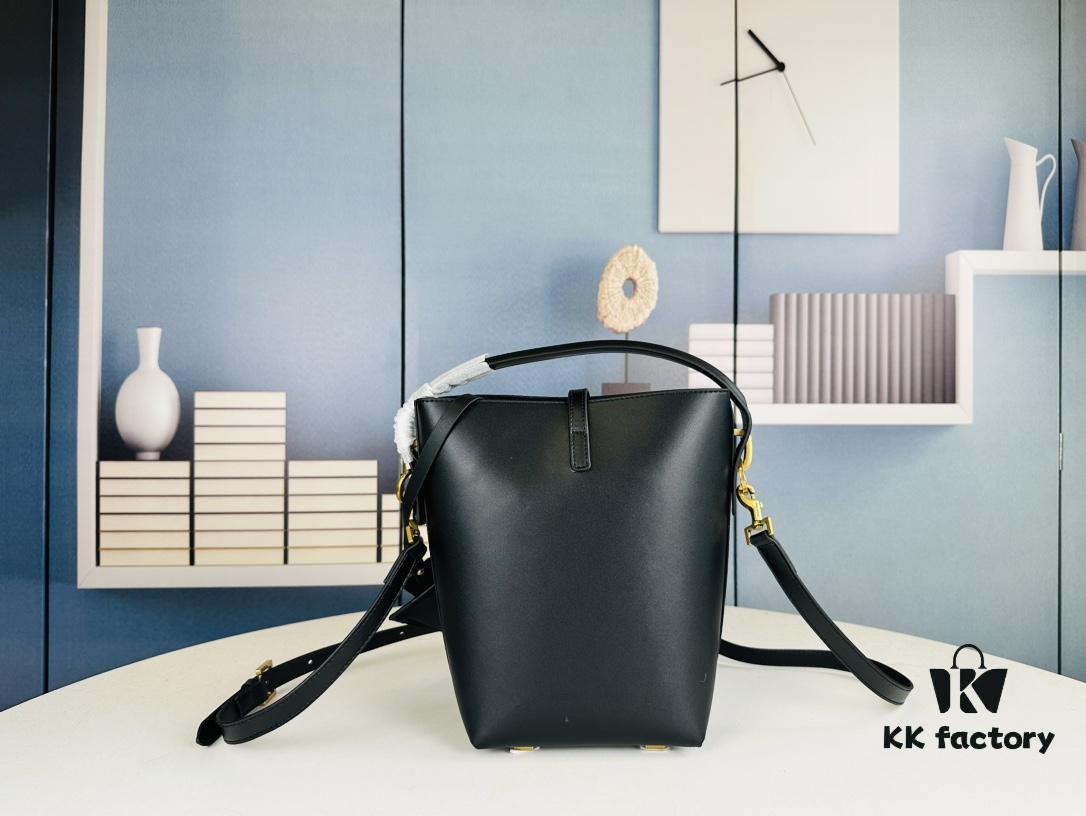 Authentic YSL LE37 Small Bucket Bag in Shiny Black with Gold Hardware, Comes with Box