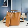 New Arrival Large YSL Bucket Bag with Box - Authentic LE37 Model, Black Shiny Leather with Gold Hardware, Includes Dust Bag and Detachable Pouch