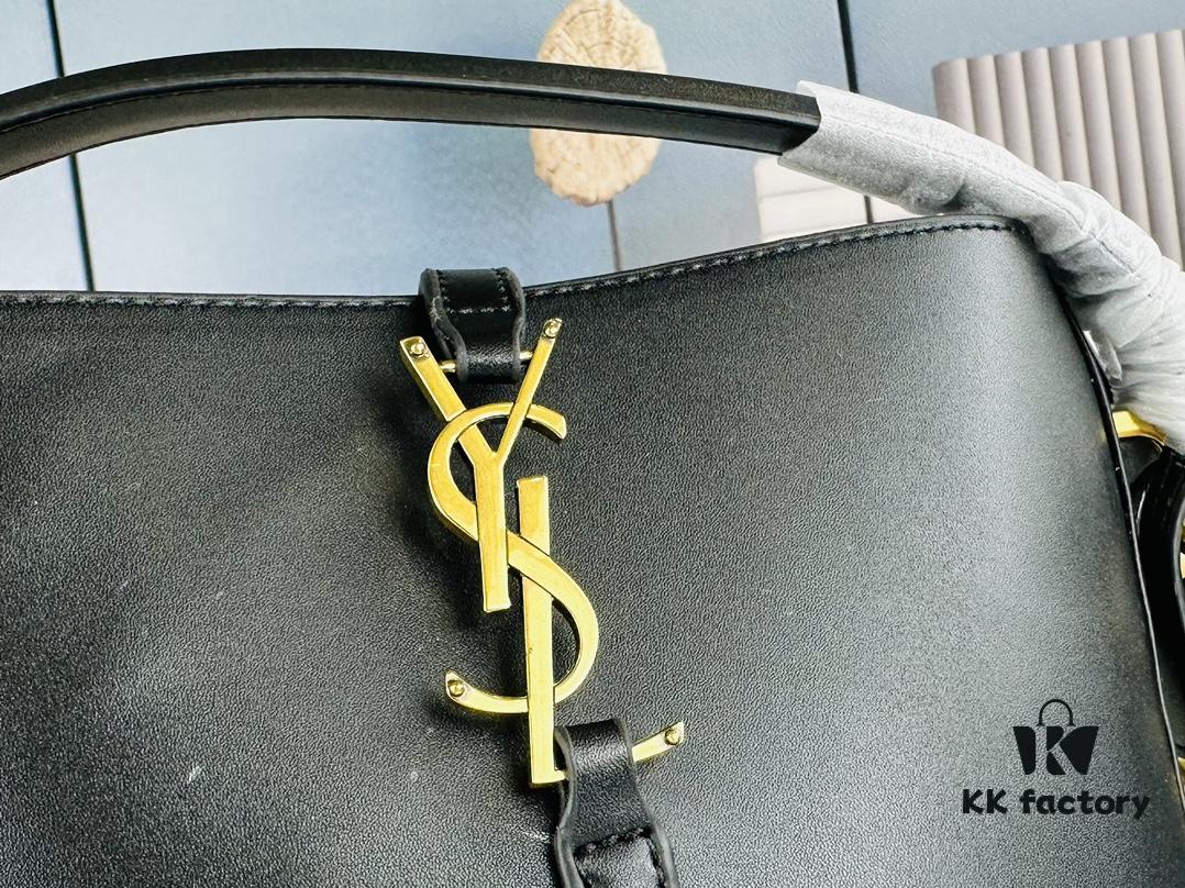 Authentic YSL LE37 Small Bucket Bag in Shiny Black with Gold Hardware, Comes with Box