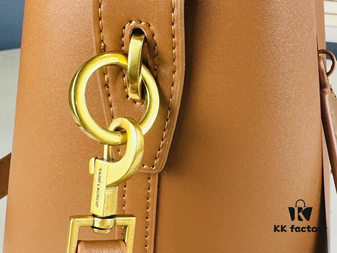 New Arrival Large YSL Bucket Bag with Box - Authentic LE37 Model, Black Shiny Leather with Gold Hardware, Includes Dust Bag and Detachable Pouch