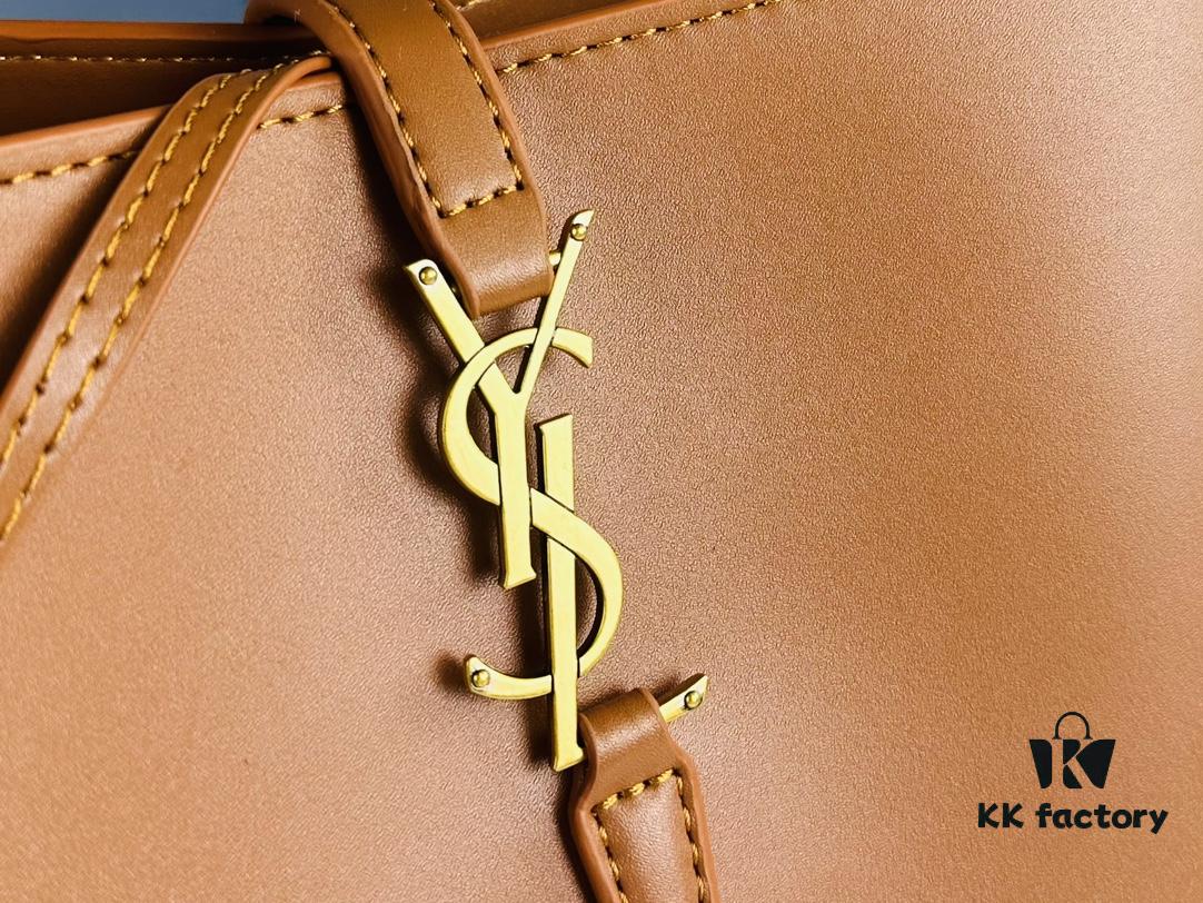 New Arrival Large YSL Bucket Bag with Box - Authentic LE37 Model, Black Shiny Leather with Gold Hardware, Includes Dust Bag and Detachable Pouch