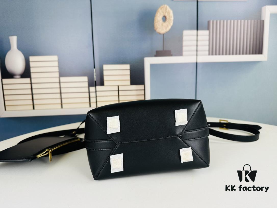 New Large YSL Bucket Bag with Box - Authentic LE37 Model, Shiny Leather Black & Gold Design, Celebrity Style