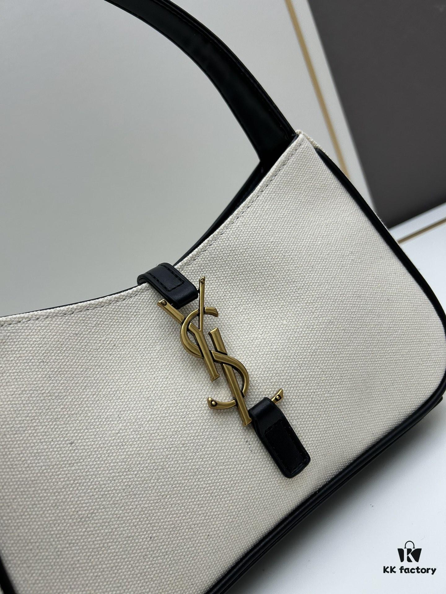 New YSL Saint Laurent Canvas Shoulder Bag with Box, Inspired by 1970s Retro Design and Rive Gauche Spirit