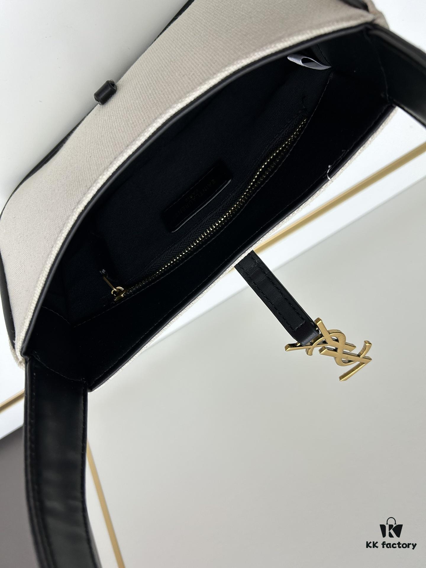 New YSL Saint Laurent Canvas Shoulder Bag with Box, Inspired by 1970s Retro Design and Rive Gauche Spirit