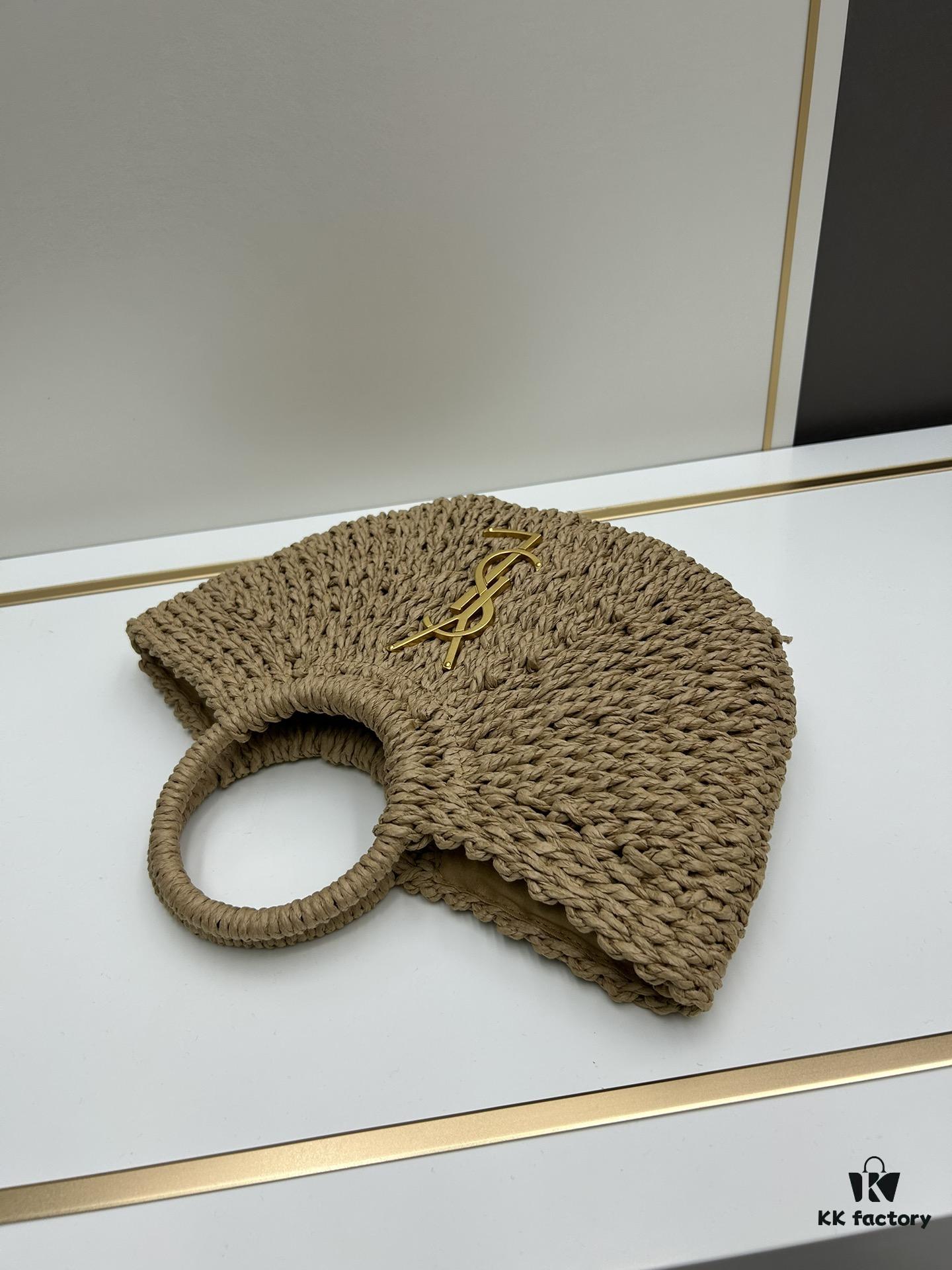 New Medium Size YSL Straw Woven Bag with Zipper - Perfect for Summer Beach Style