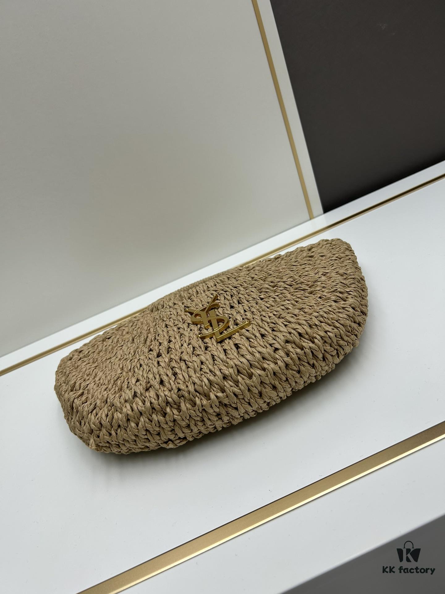 New Medium Size YSL Straw Woven Bag with Zipper - Perfect for Summer Beach Style