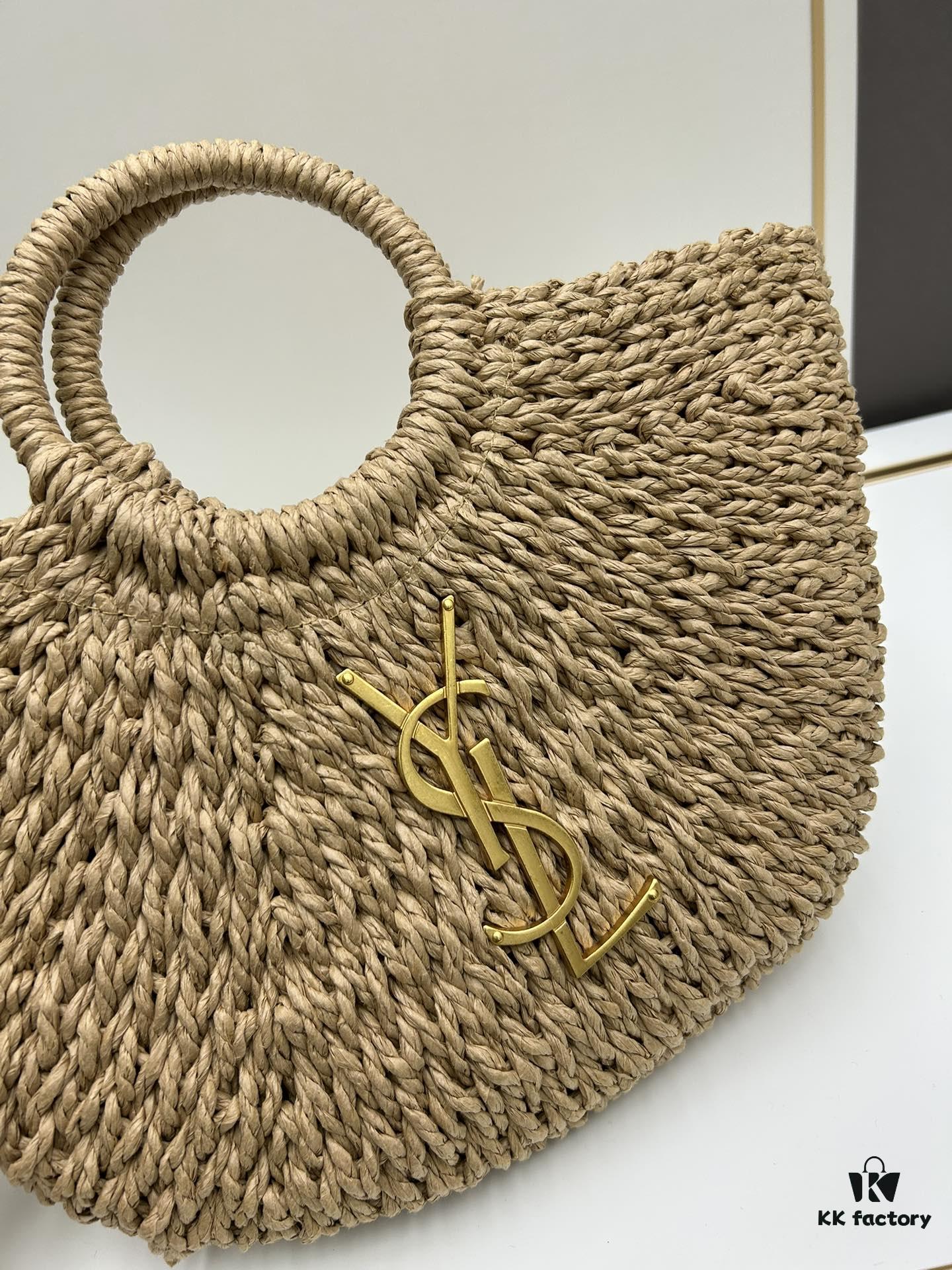 New Medium Size YSL Straw Woven Bag with Zipper - Perfect for Summer Beach Style