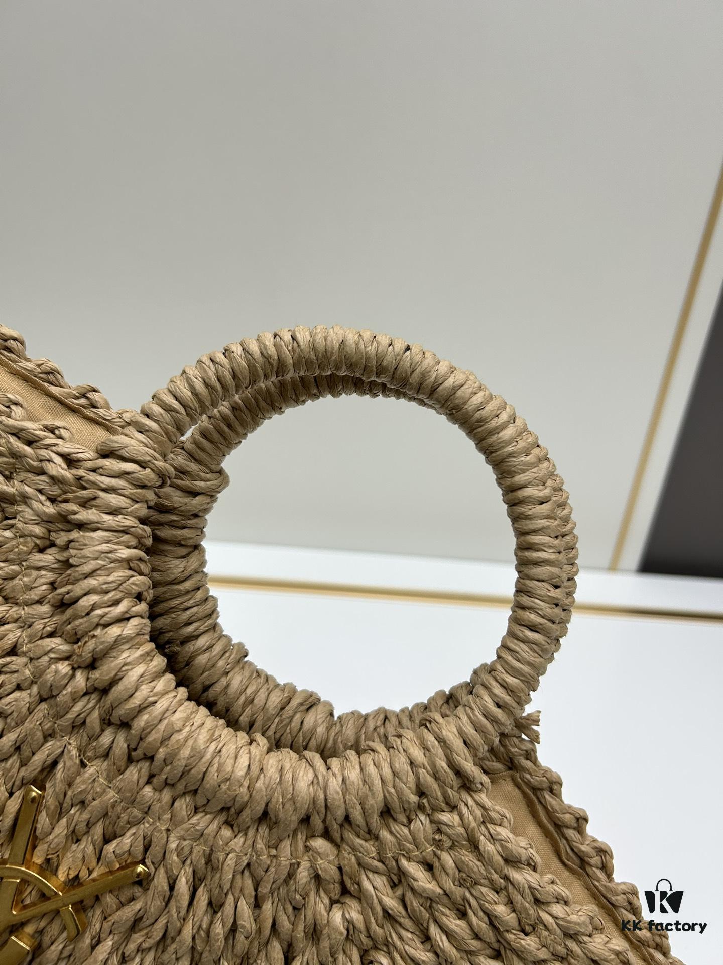 New Medium Size YSL Straw Woven Bag with Zipper - Perfect for Summer Beach Style