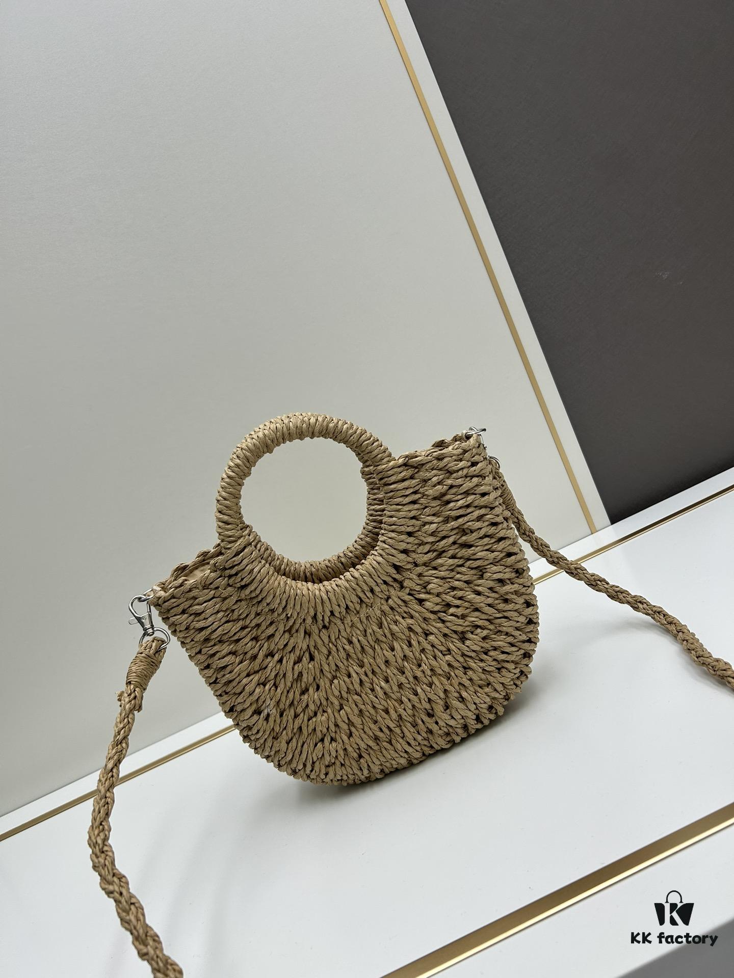 New Small YSL Woven Straw Bag with Zipper - Beach Tote with Leather Strap