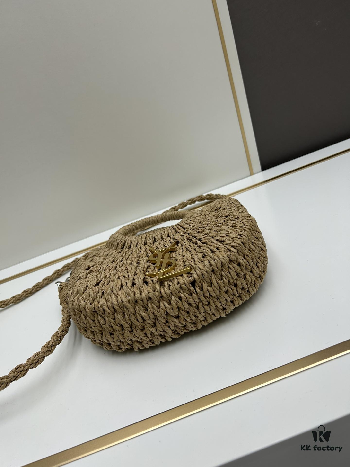 New Small YSL Woven Straw Bag with Zipper - Beach Tote with Leather Strap