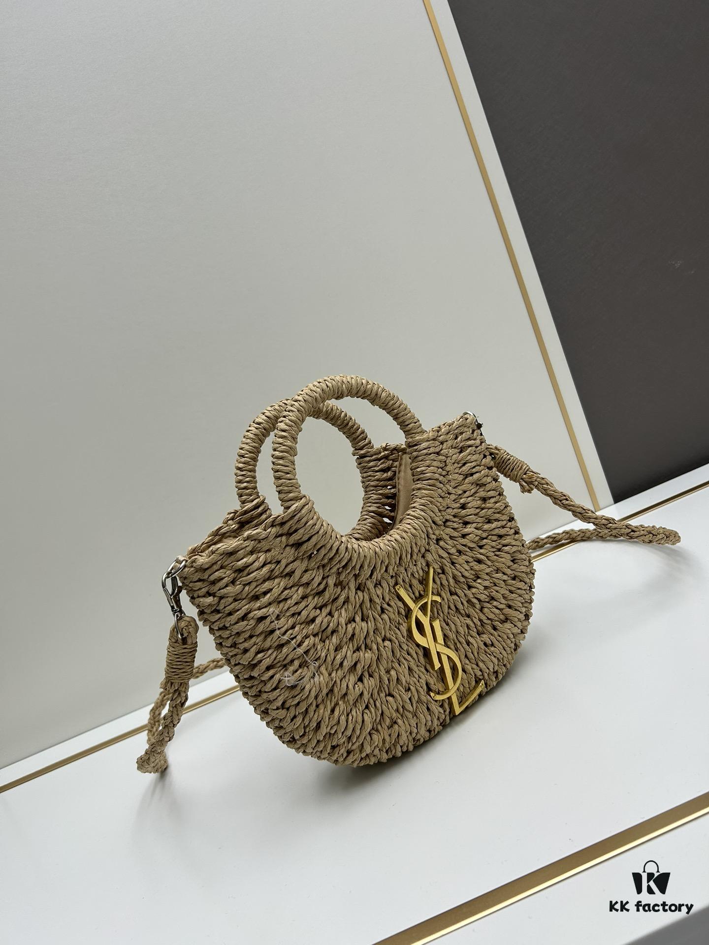 New Small YSL Woven Straw Bag with Zipper - Beach Tote with Leather Strap
