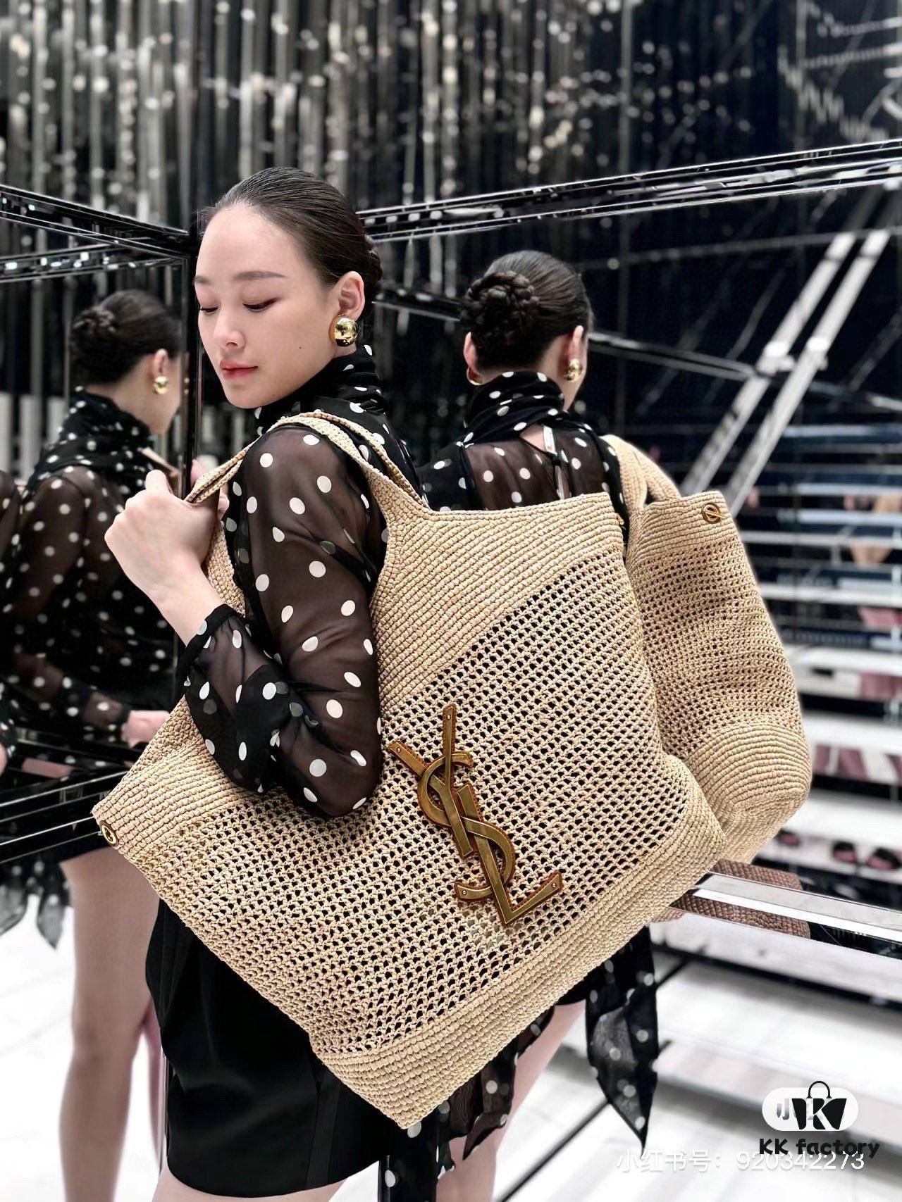 New Large YSL Icare Raffia Bag with Mini Compartment - Symbolizing Beautiful, Resilient, and Devoted Love