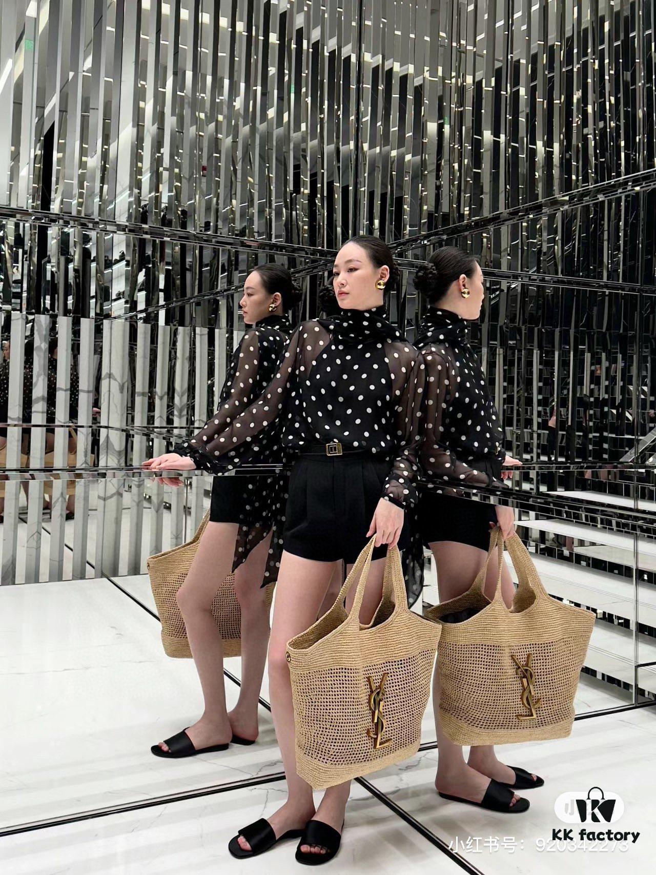 New Large YSL Icare Raffia Bag with Mini Compartment - Symbolizing Beautiful, Resilient, and Devoted Love