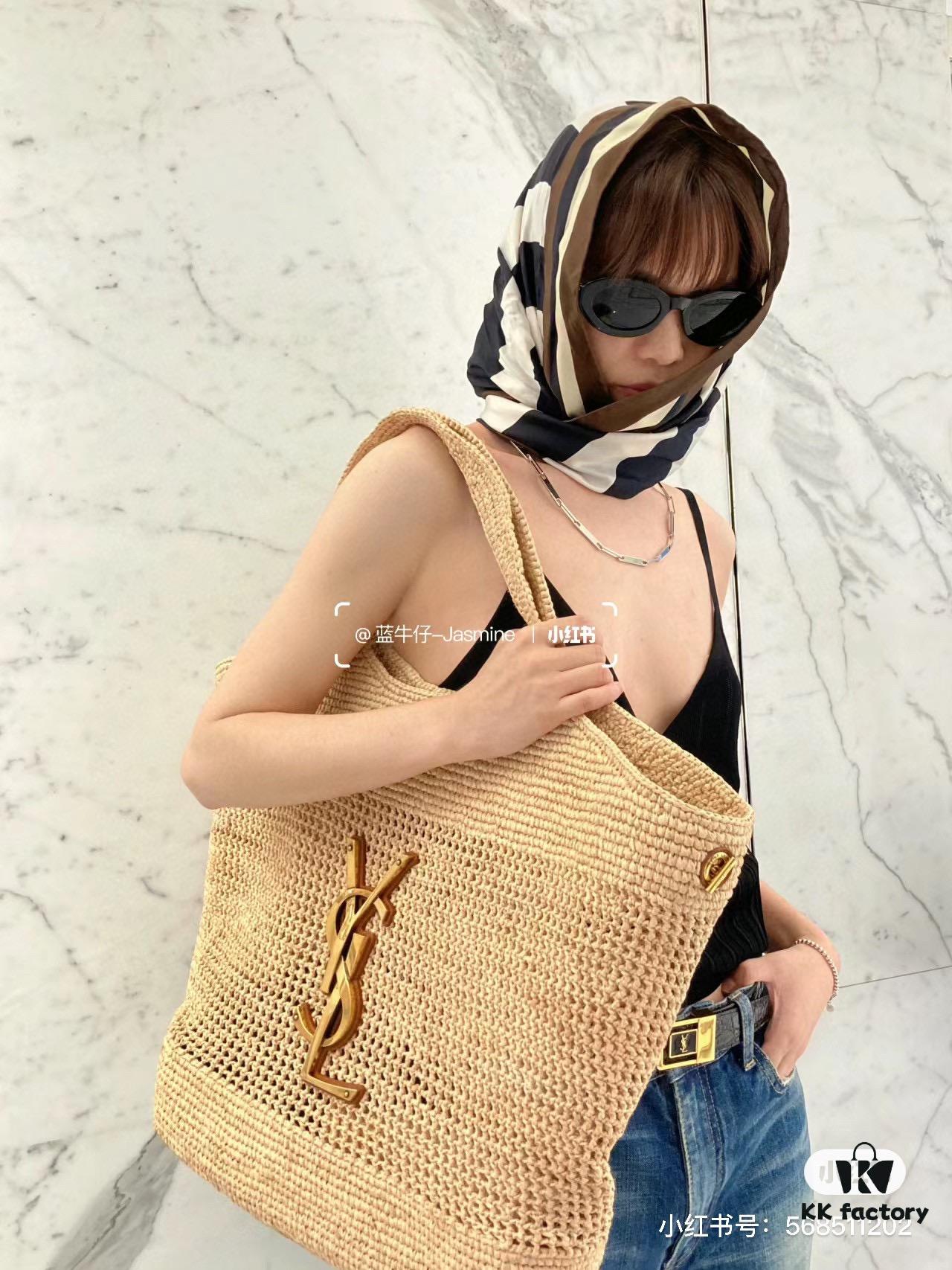 New Large YSL Icare Raffia Bag with Mini Compartment - Symbolizing Beautiful, Resilient, and Devoted Love