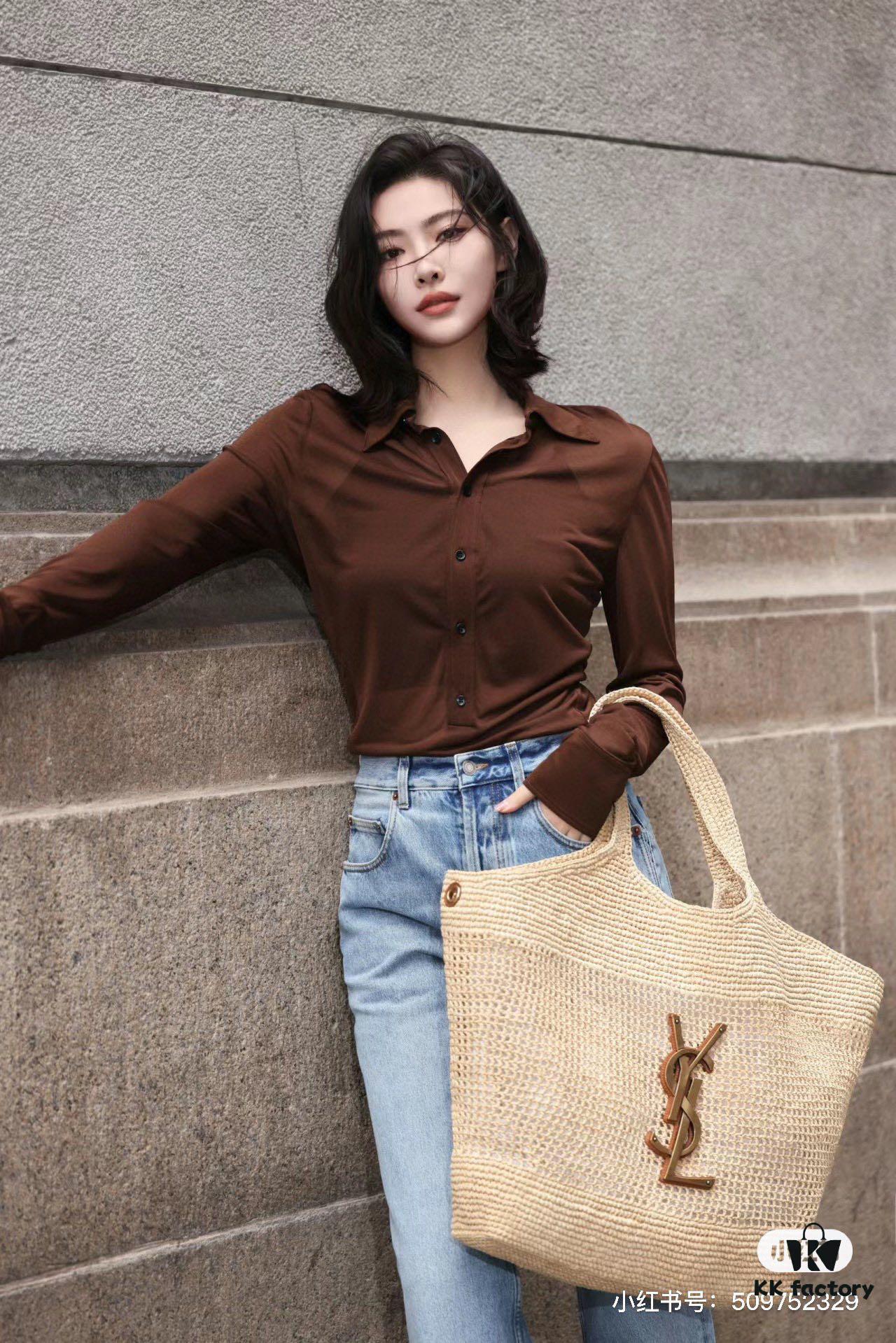 New Large YSL Icare Raffia Bag with Mini Compartment - Symbolizing Beautiful, Resilient, and Devoted Love