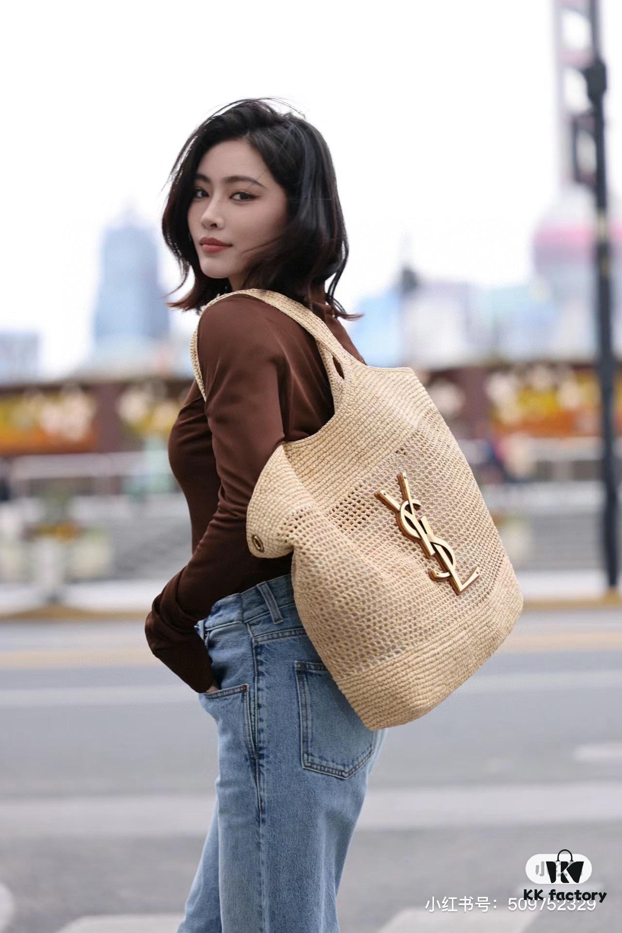New Large YSL Icare Raffia Bag with Mini Compartment - Symbolizing Beautiful, Resilient, and Devoted Love