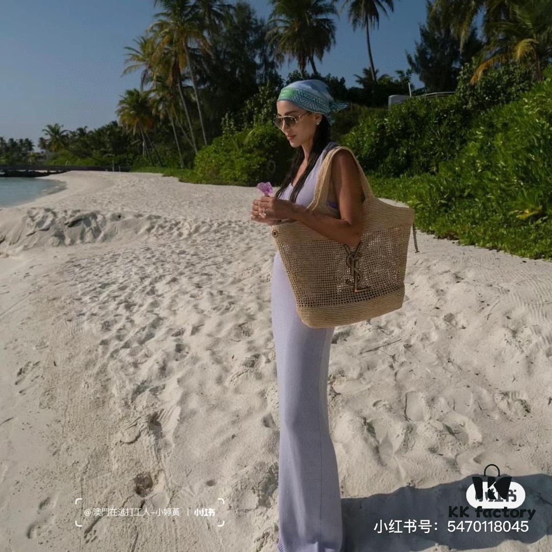 New Large YSL Icare Raffia Bag with Mini Compartment - Symbolizing Beautiful, Resilient, and Devoted Love