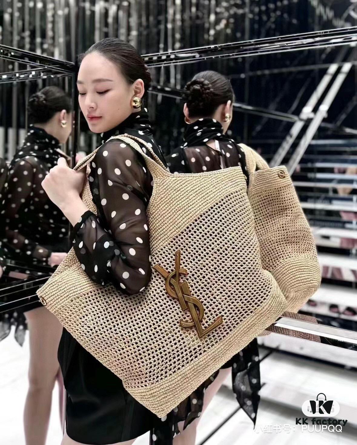 New Arrival Large YSL Icare Raffia Handbag with Mini Compartment - Symbolizing Beautiful, Resilient, and Devoted Love