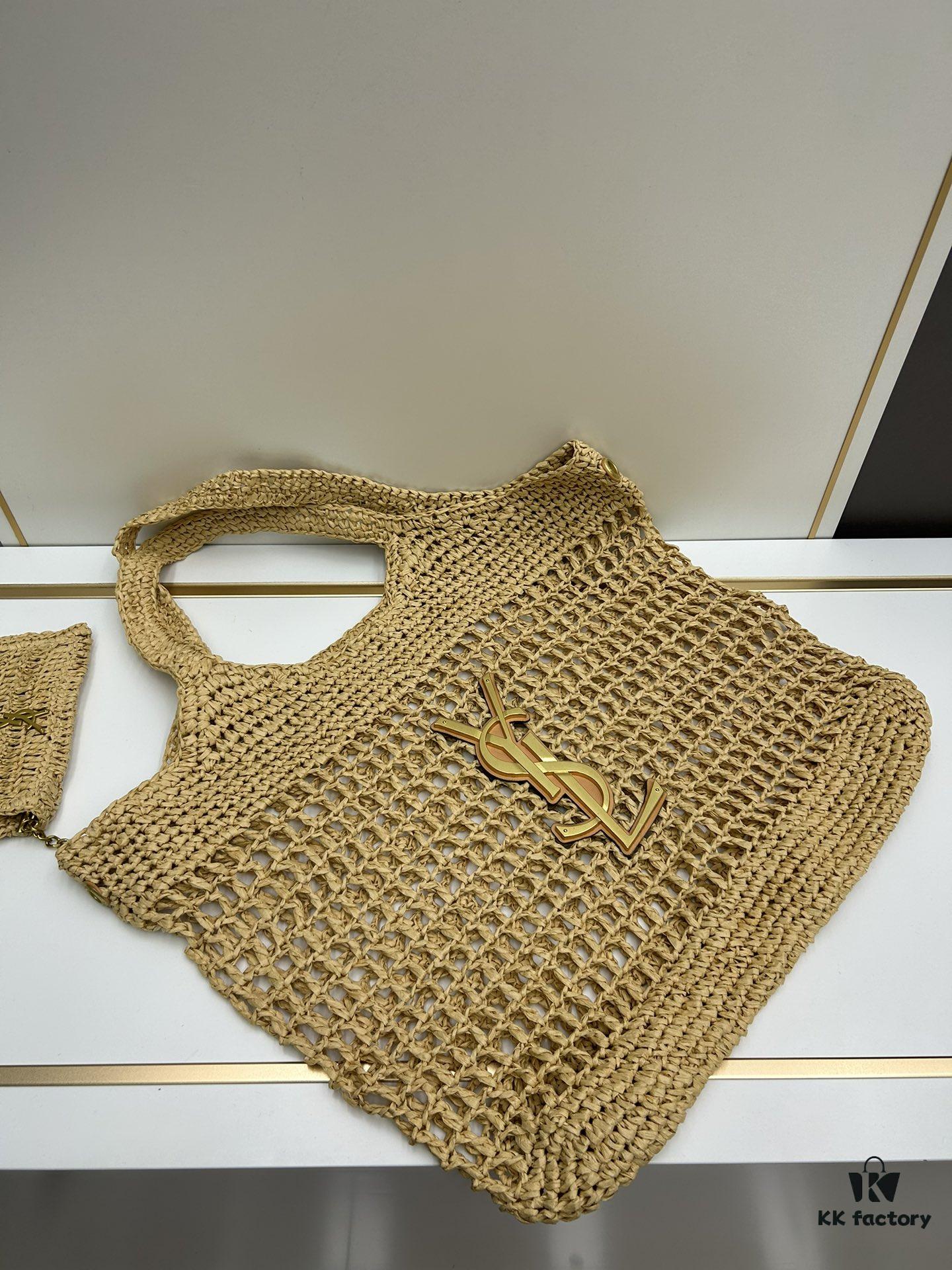 New Large YSL Icare Raffia Bag with Mini Compartment