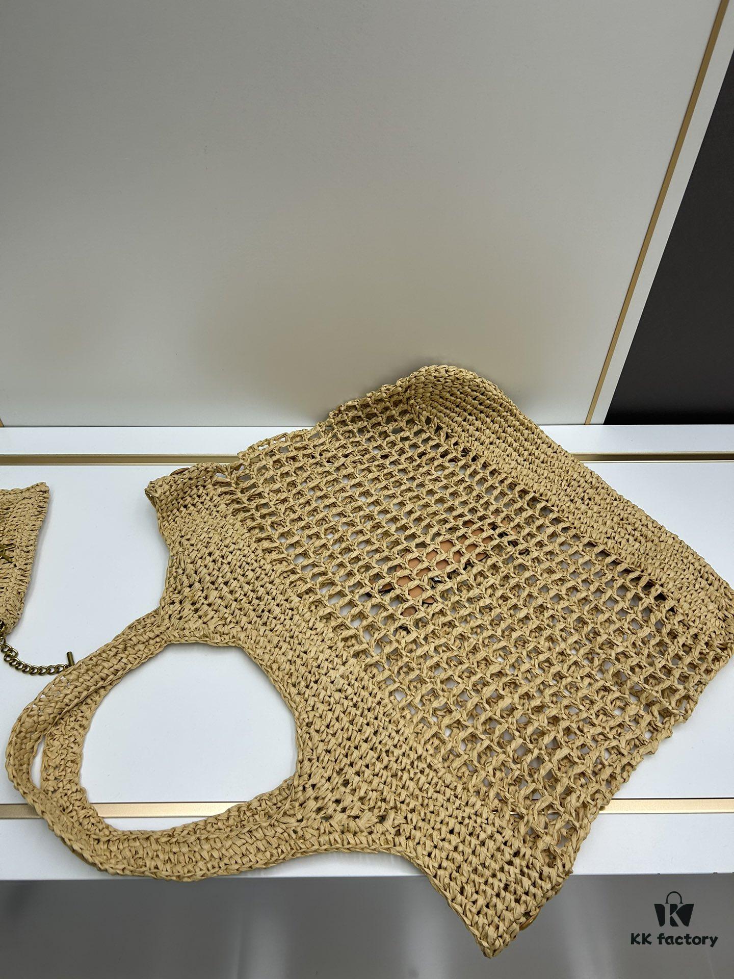 New Large YSL Icare Raffia Bag with Mini Compartment