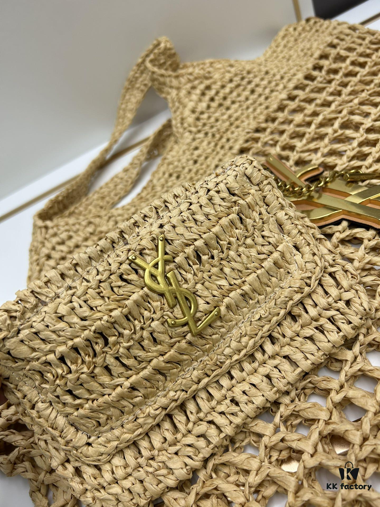 New Large YSL Icare Raffia Bag with Mini Compartment