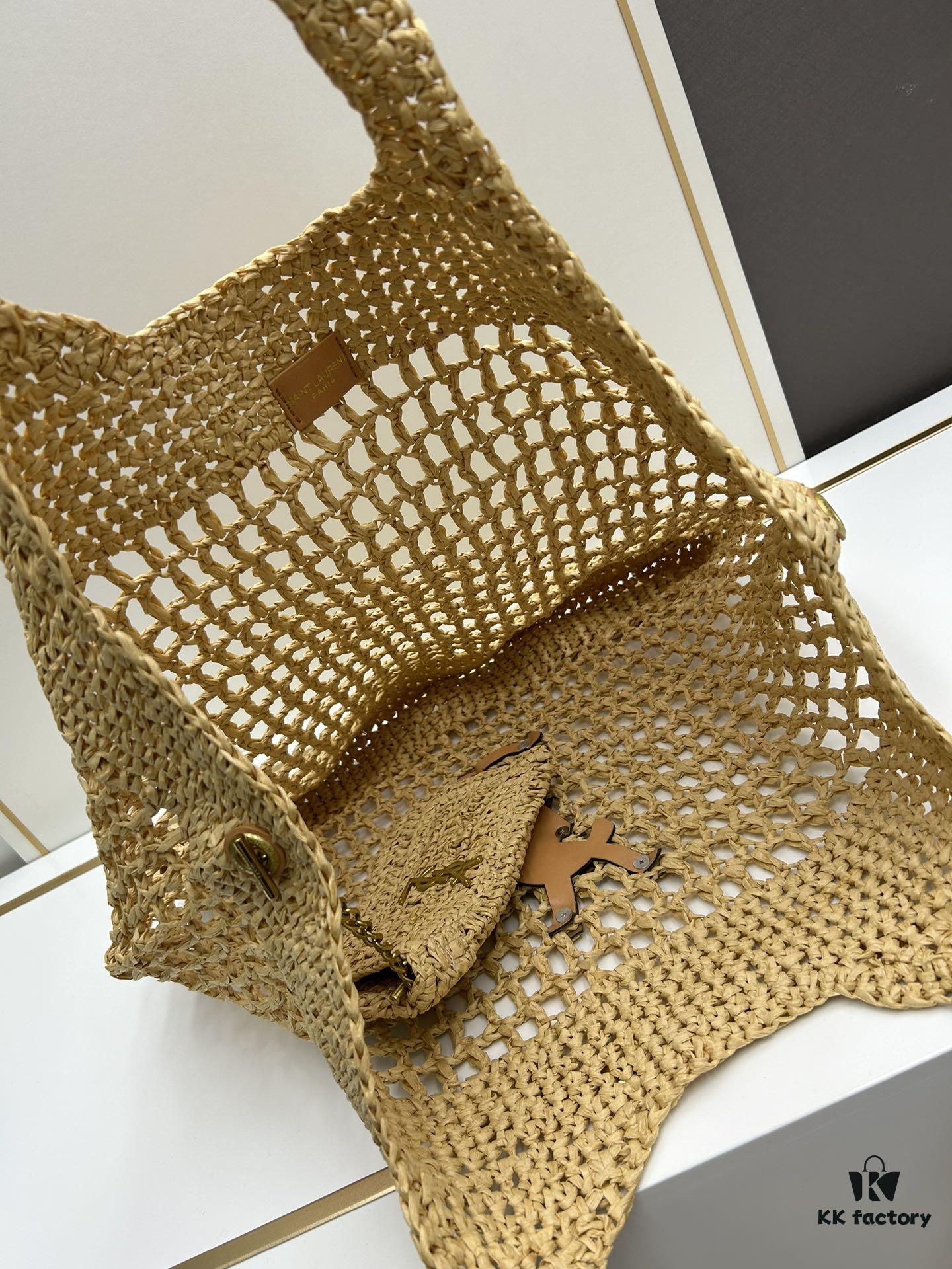 New Large YSL Icare Raffia Bag with Mini Compartment