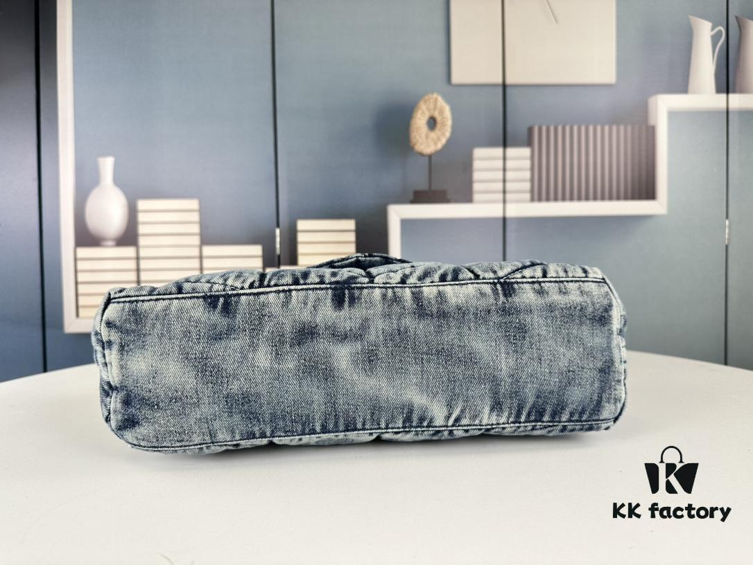 New Large Denim YSL Puffer Bag with Box Loulou Puffer Cloud Bag Washed Denim with Beige Suede Strap