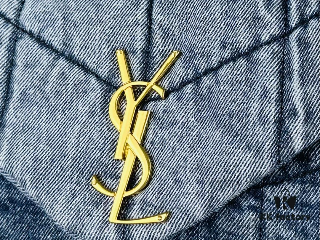 New Small YSL Loulou Puffer Denim Bag with Box - Washed Denim with Beige Suede Strap