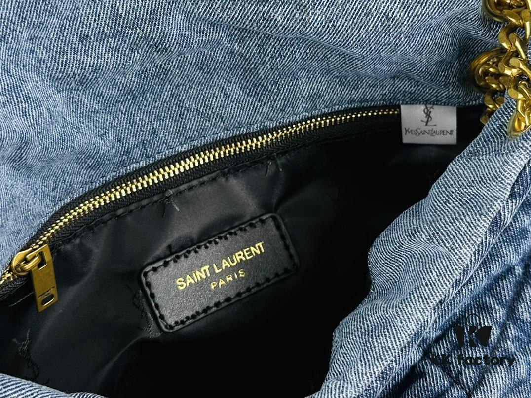 New Small YSL Loulou Puffer Denim Bag with Box - Washed Denim with Beige Suede Strap