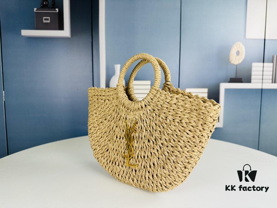 New Medium Size YSL Woven Straw Bag with Zipper - Perfect for Summer Beach Style