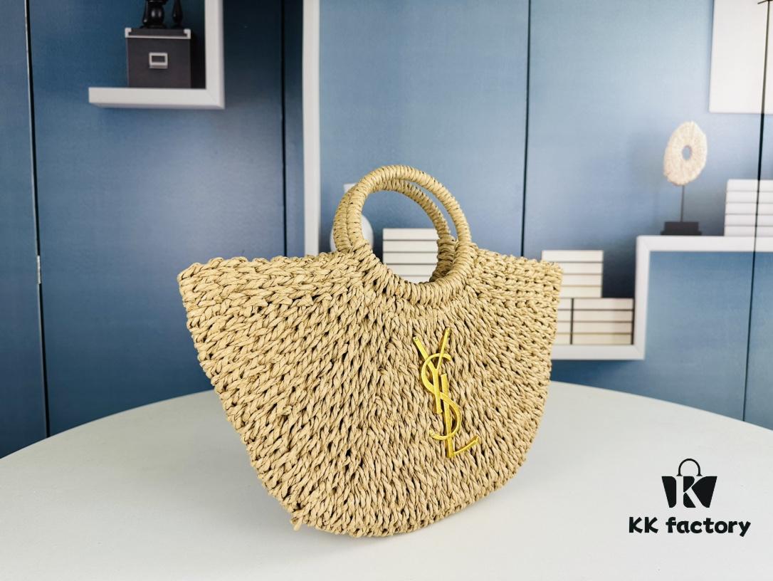 New Medium Size YSL Woven Straw Bag with Zipper - Perfect for Summer Beach Style