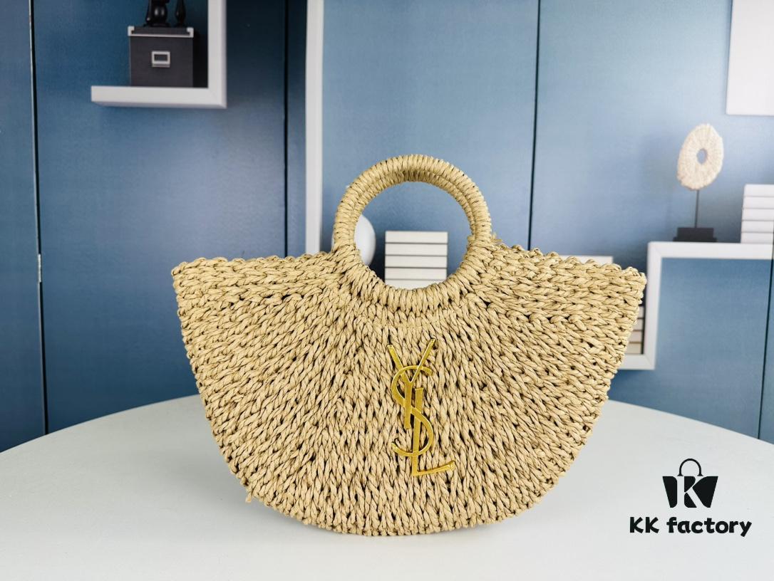 New Medium Size YSL Woven Straw Bag with Zipper - Perfect for Summer Beach Style