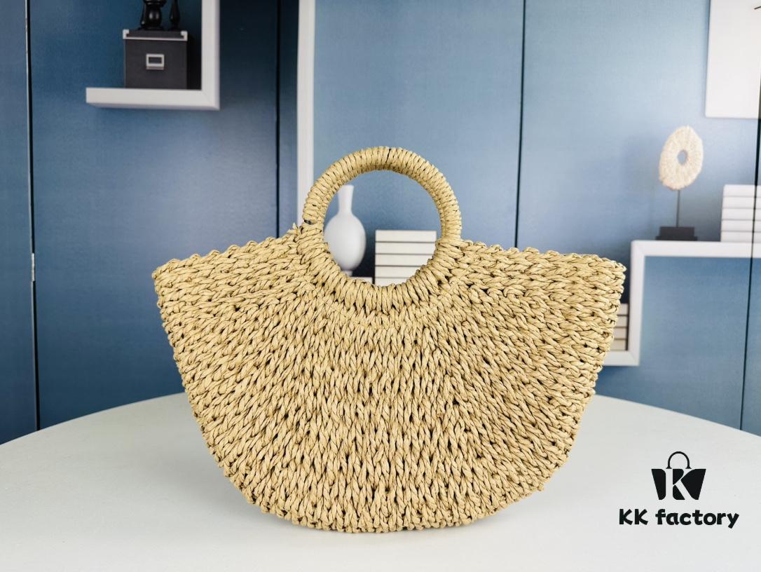 New Medium Size YSL Woven Straw Bag with Zipper - Perfect for Summer Beach Style