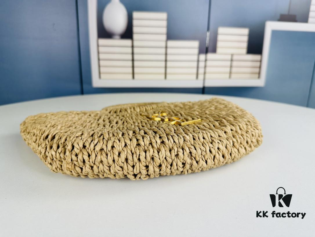 New Medium Size YSL Woven Straw Bag with Zipper - Perfect for Summer Beach Style