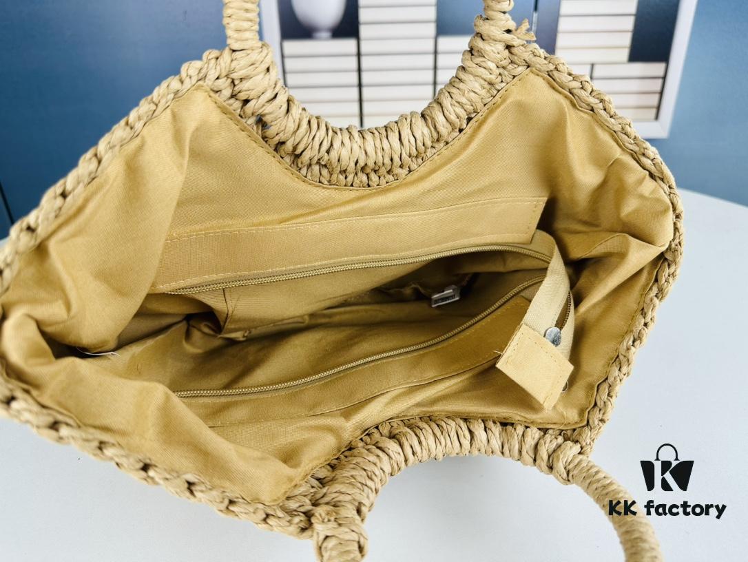 New Medium Size YSL Woven Straw Bag with Zipper - Perfect for Summer Beach Style