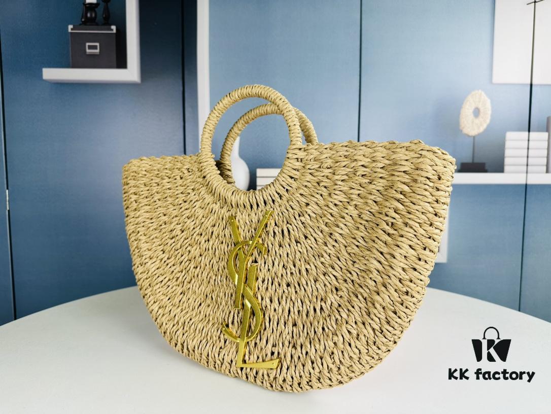 New Large YSL Raffia Woven Tote Bag with Zipper