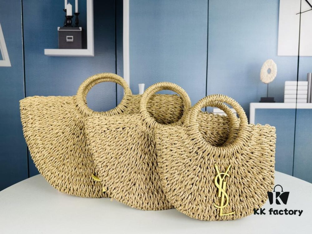 New Large YSL Raffia Woven Tote Bag with Zipper