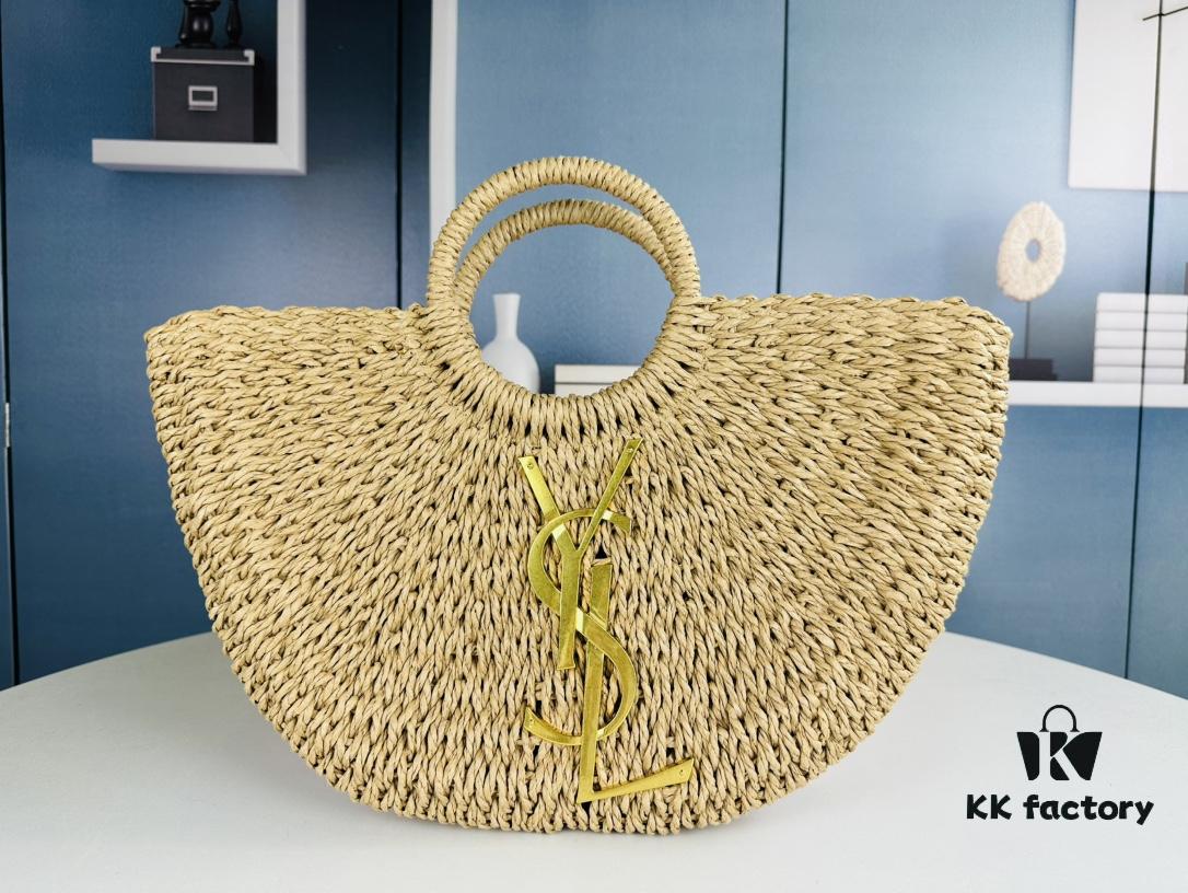 New Large YSL Raffia Woven Tote Bag with Zipper