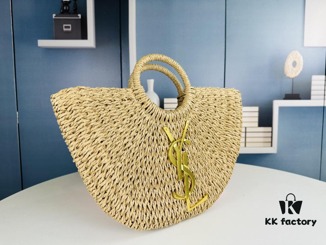 New Large YSL Raffia Woven Tote Bag with Zipper