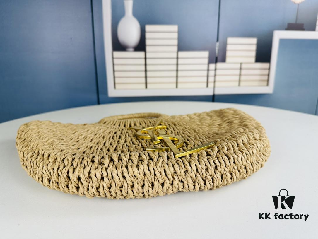 New Large YSL Raffia Woven Tote Bag with Zipper