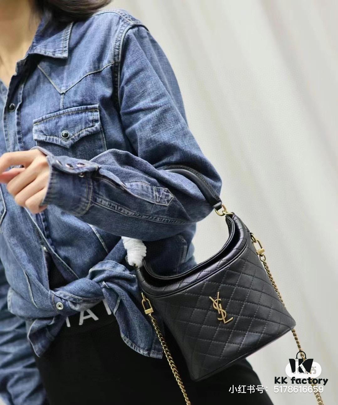 New Arrival with Box 💰 YSL GABY Mini Bucket Bag, Soft Lambskin Crossbody & Handbag, Diamond Quilting Design, Gold Hardware