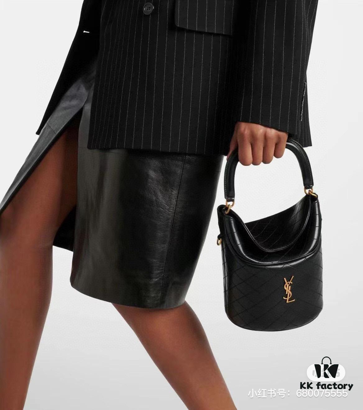 New Arrival with Box 💰 YSL GABY Mini Bucket Bag, Soft Lambskin Crossbody & Handbag, Diamond Quilting Design, Gold Hardware