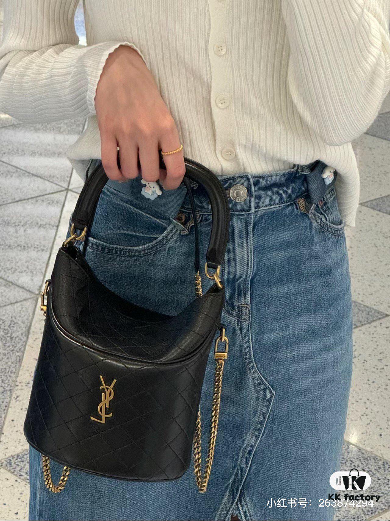 New Arrival with Box 💰 YSL GABY Mini Bucket Bag, Soft Lambskin Crossbody & Handbag, Diamond Quilting Design, Gold Hardware