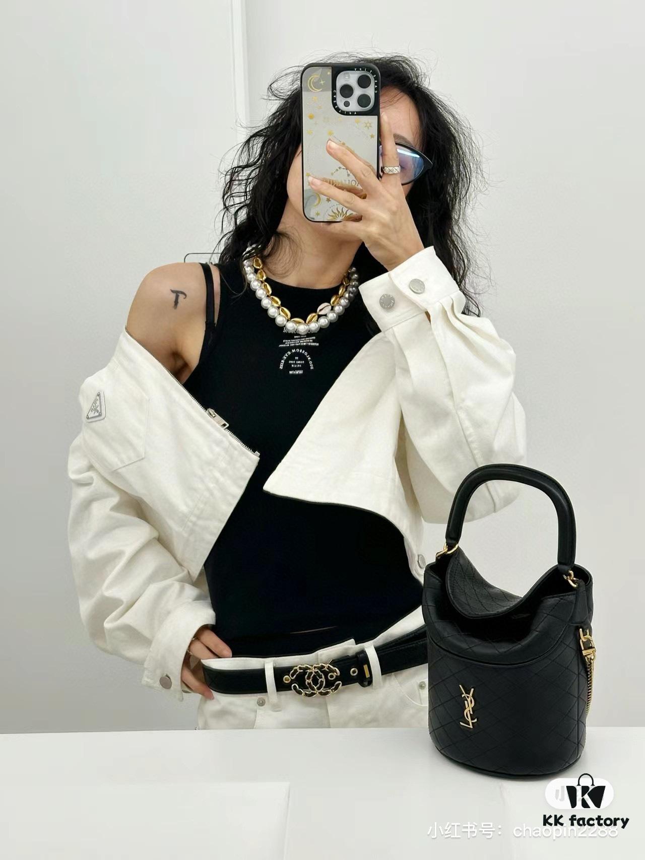 New Arrival with Box 💰 YSL GABY Mini Bucket Bag, Soft Lambskin Crossbody & Handbag, Diamond Quilting Design, Gold Hardware