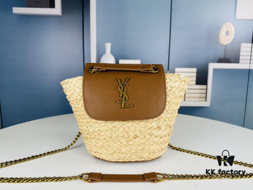 New YSL Straw Woven Tote Bag with Logo Print – Perfect Summer Beach Bag