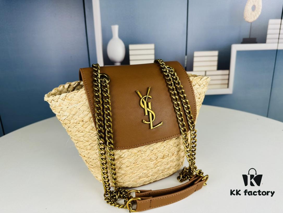 New YSL Straw Woven Tote Bag with Logo Print – Perfect Summer Beach Bag