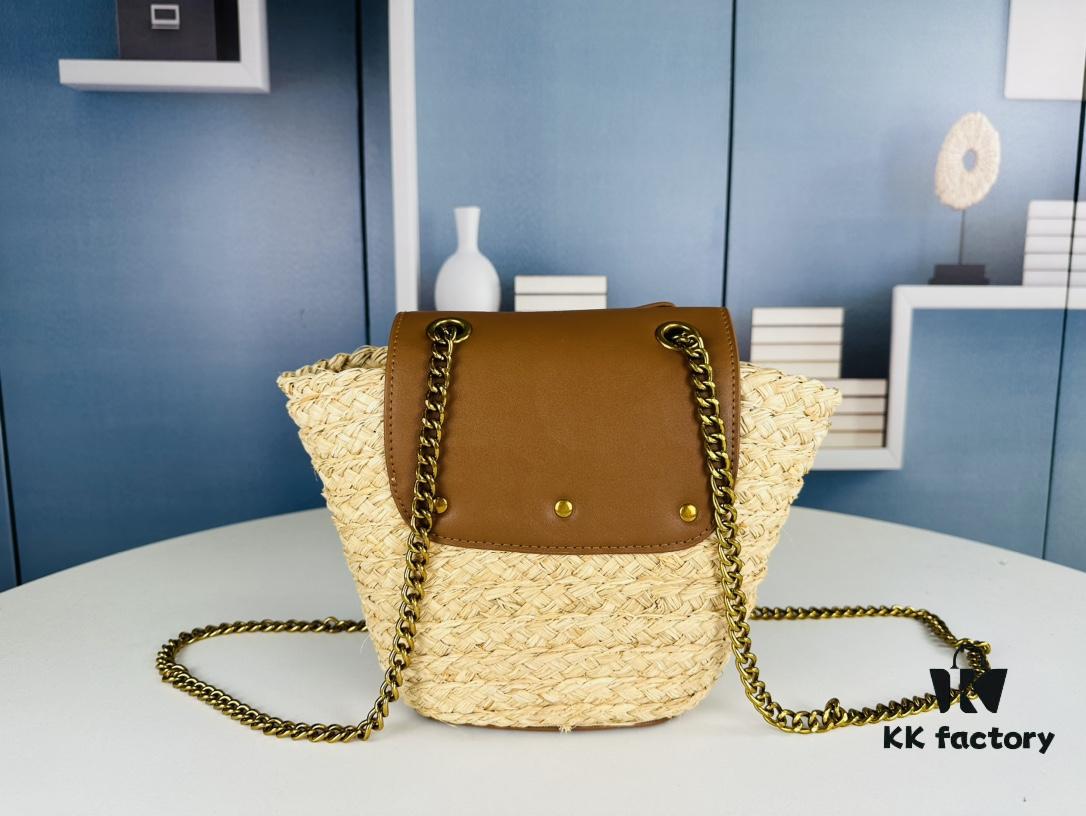 New YSL Straw Woven Tote Bag with Logo Print – Perfect Summer Beach Bag