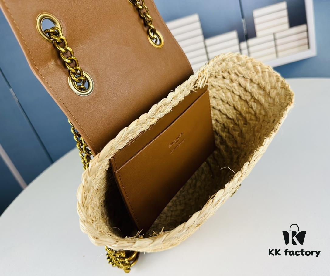 New YSL Straw Woven Tote Bag with Logo Print – Perfect Summer Beach Bag