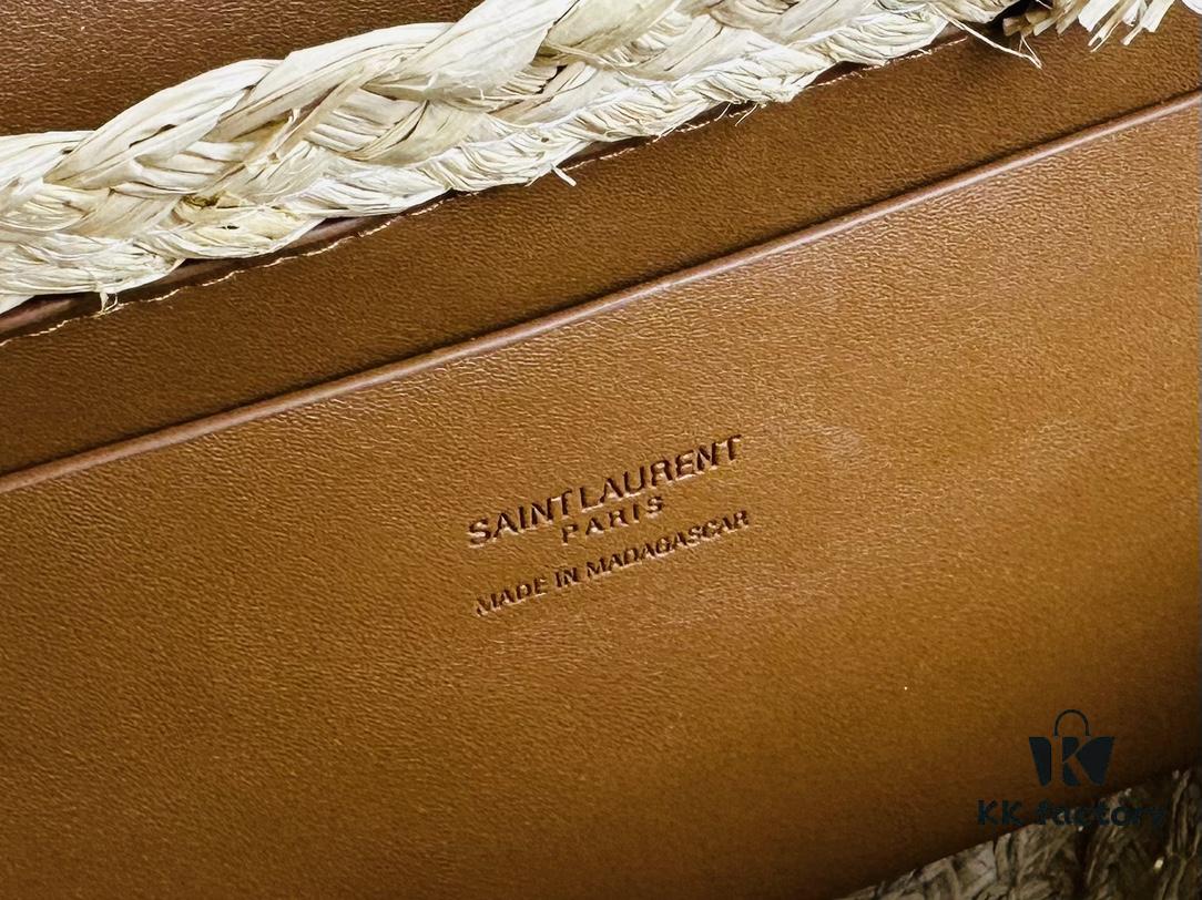 New YSL Straw Woven Tote Bag with Logo Print – Perfect Summer Beach Bag